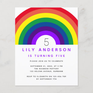 Prospectus 11,4 Cm X 14,2 Cm Budget Purple Arc-en-ciel Anniversaire Invitation