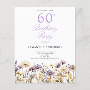 Prospectus 11,4 Cm X 14,2 Cm Budget Purple Fleur sauvage 60e anniversaire Invit