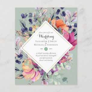 Prospectus 11,4 Cm X 14,2 Cm BUDGET Purple Orange Floral Invitations de mariage