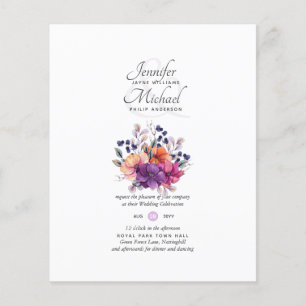 Prospectus 11,4 Cm X 14,2 Cm BUDGET Purple Orange Floral Mariage Inviter