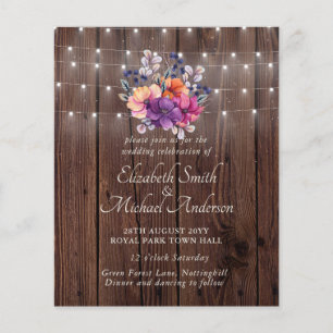 Prospectus 11,4 Cm X 14,2 Cm BUDGET Purple Orange Floral Mariage Inviter