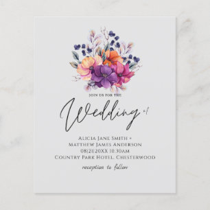 Prospectus 11,4 Cm X 14,2 Cm BUDGET Purple Orange Floral Mariage Inviter