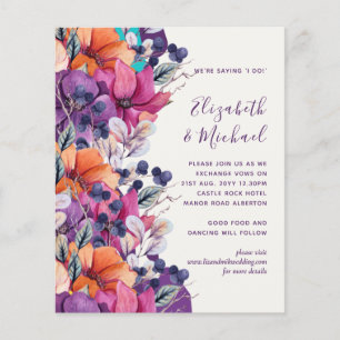 Prospectus 11,4 Cm X 14,2 Cm BUDGET Purple Orange Floral Mariage Inviter