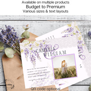 Prospectus 11,4 Cm X 14,2 Cm BUDGET Purple Wisteria PHOTO Mariage Invitation