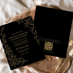 Prospectus 11,4 Cm X 14,2 Cm Budget QR Code Black Gold Faire-part de mariage