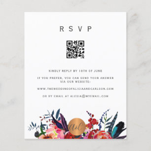 Prospectus 11,4 Cm X 14,2 Cm Budget QR CODE florale élégante invitation RSVP