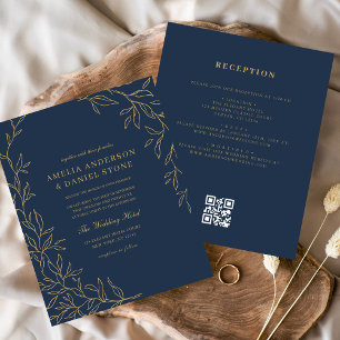 Prospectus 11,4 Cm X 14,2 Cm Budget QR Code Marine Blue Gold Faire-part de mari