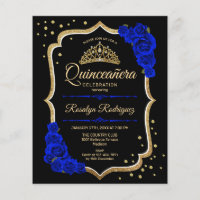 Budget Quinceanera - Black Gold Royal Blue Invitat
