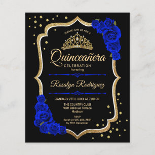 Prospectus 11,4 Cm X 14,2 Cm Budget Quinceanera - Black Gold Royal Blue Invitat