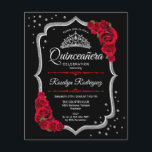 Prospectus 11,4 Cm X 14,2 Cm Budget Quinceanera - Black Silver Red Invitation<br><div class="desc">Flyer d'invitation à la célébration Quinceanera argent noir budget. Caractéristiques police de script, roses rouges, tiara et confetti. Design élégant avec fausse parties scintillant argent. Parfait pour une élégante célébration de glamour. *** Veuillez noter que cette conception sera imprimée sur un papier très fin et qu'elle ne comporte pas d'enveloppes....</div>