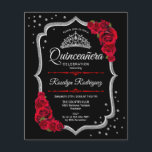 Prospectus 11,4 Cm X 14,2 Cm Budget Quinceanera - Black Silver Red Invitation<br><div class="desc">Flyer d'invitation à la célébration Quinceanera argent noir budget. Caractéristiques police de script, roses rouges, tiara et confetti. Design élégant avec fausse parties scintillant argent. Parfait pour une élégante célébration de glamour. *** Veuillez noter que cette conception sera imprimée sur un papier très fin et qu'elle ne comporte pas d'enveloppes....</div>