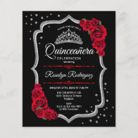 Budget Quinceanera - Black Silver Red Invitation