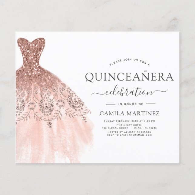 Prospectus 11,4 Cm X 14,2 Cm Budget Quinceanera Blush Pink Parties scintillant  (Devant)