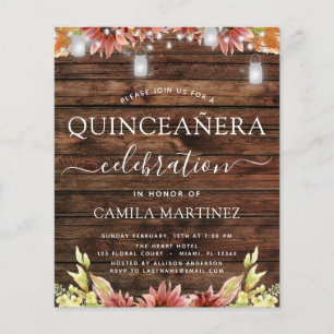 Prospectus 11,4 Cm X 14,2 Cm Budget Quinceanera Bois rustique Fleurs de soleil