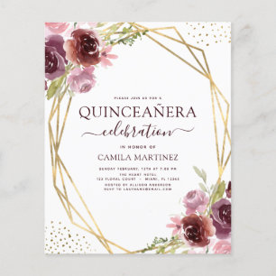 Prospectus 11,4 Cm X 14,2 Cm Budget Quinceanera Bourgogne rose géométrique Flor