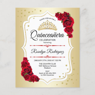Prospectus 11,4 Cm X 14,2 Cm Budget Quinceanera - Gold White Red Invitation