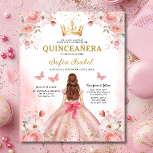 Prospectus 11,4 Cm X 14,2 Cm Budget Quinceañera Papillon floral rose pâle rose