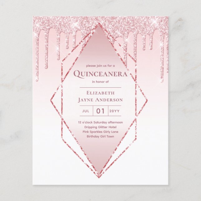 Prospectus 11,4 Cm X 14,2 Cm BUDGET Quinceanera Parties scintillant de séchage  (Devant)