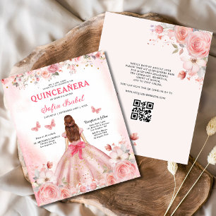 Prospectus 11,4 Cm X 14,2 Cm Budget Quinceañera QR Code Blush rose Floral