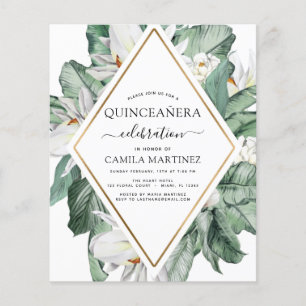 Prospectus 11,4 Cm X 14,2 Cm Budget Quinceañera Tropical Magnolia Invitation