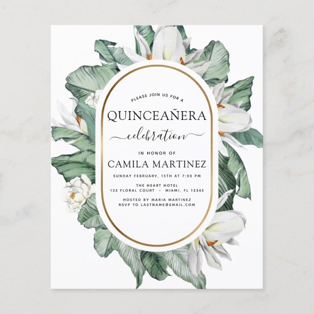 Prospectus 11,4 Cm X 14,2 Cm Budget Quinceañera Tropical Magnolia Invitation (Devant)