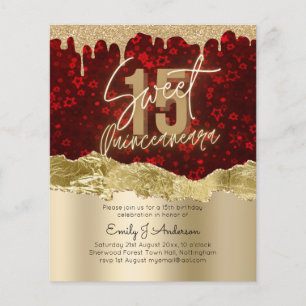 Prospectus 11,4 Cm X 14,2 Cm BUDGET Red Gold Foil Parties scintillant Quinceane