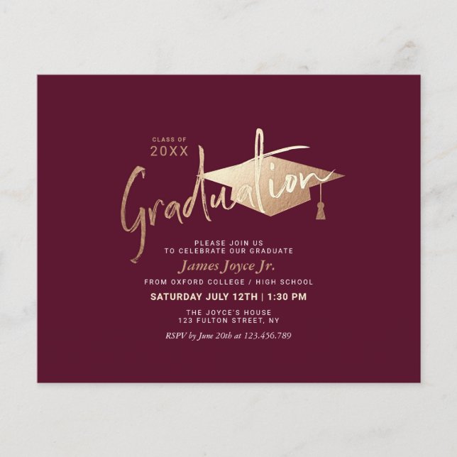 Prospectus 11,4 Cm X 14,2 Cm Budget Red Minimal Graduation Party Invitations (Devant)