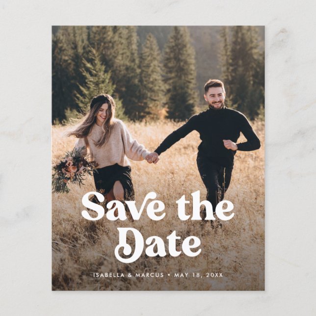 Prospectus 11,4 Cm X 14,2 Cm Budget Retro Photo Enregistrer la date (Devant)