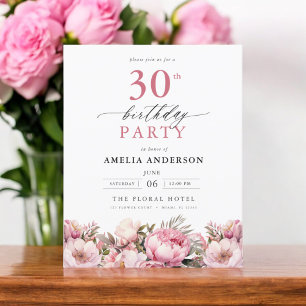 Prospectus 11,4 Cm X 14,2 Cm Budget rose floral 30e anniversaire Invitation