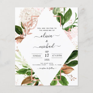 Prospectus 11,4 Cm X 14,2 Cm Budget Rose Gold Greenery Invitations de mariage