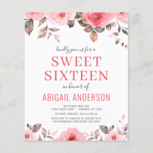 Prospectus 11,4 Cm X 14,2 Cm Budget Rose Rose Rose Sweet sixteen Floral Invitat