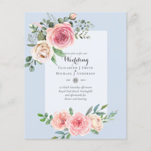 Prospectus 11,4 Cm X 14,2 Cm BUDGET Rose rose Roses Floral Mariage Invitations