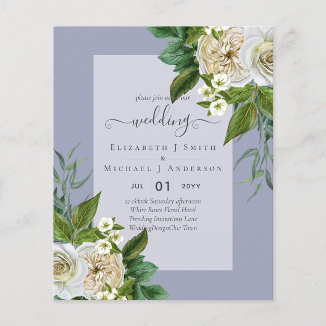 Prospectus 11,4 Cm X 14,2 Cm BUDGET ROSES BLANCHES Invitations MARIAGE CHIC (Devant)
