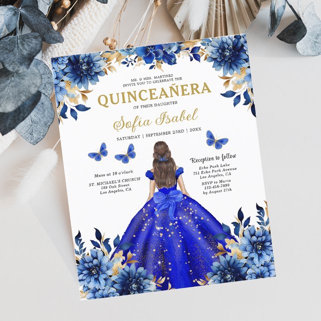 Prospectus 11,4 Cm X 14,2 Cm Budget Royal Blue Bilingue Espagnol Quinceanera (Créateur téléchargé)