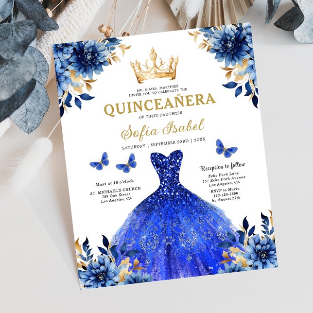 Prospectus 11,4 Cm X 14,2 Cm Budget Royal Blue Bilingue Espagnol Quinceanera (Créateur téléchargé)