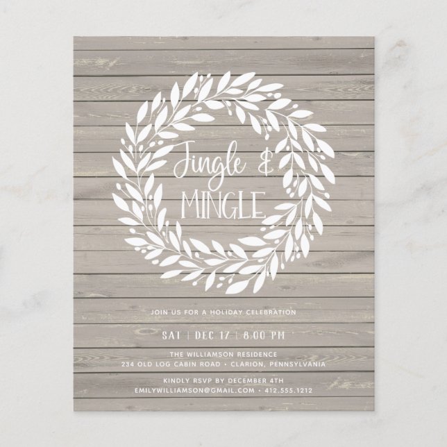 Prospectus 11,4 Cm X 14,2 Cm Budget Rustic Christmas Party Invitation (Devant)