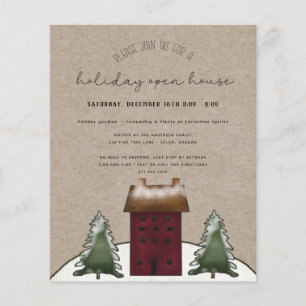 Prospectus 11,4 Cm X 14,2 Cm Budget Rustic Holiday Open House Invitation