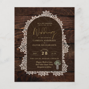 Prospectus 11,4 Cm X 14,2 Cm BUDGET Rustic Woodland Mariage Wood Lace INVITATIO