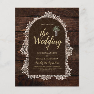 Prospectus 11,4 Cm X 14,2 Cm BUDGET Rustic Woodland Mariage Wood Lace INVITATIO