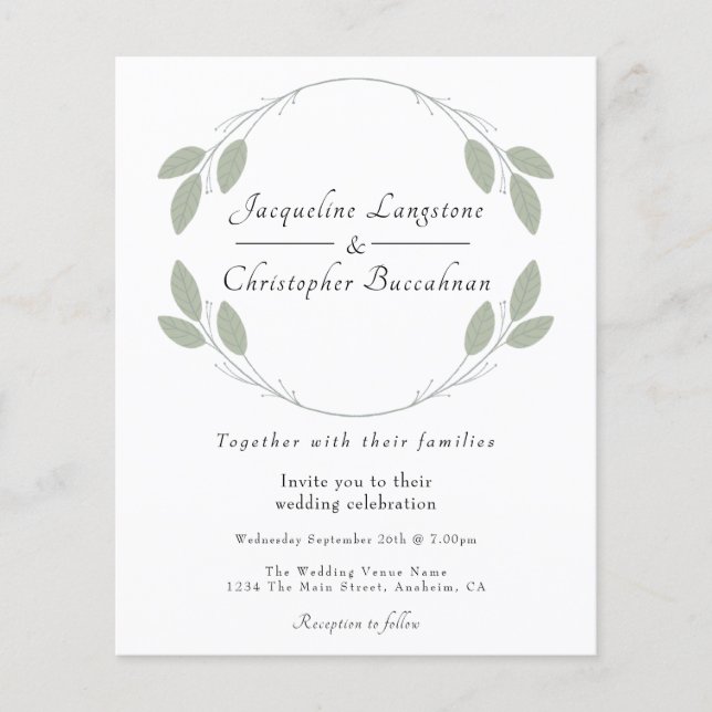 Prospectus 11,4 Cm X 14,2 Cm Budget Rustique Eucalyptus Invitations de mariage (Devant)