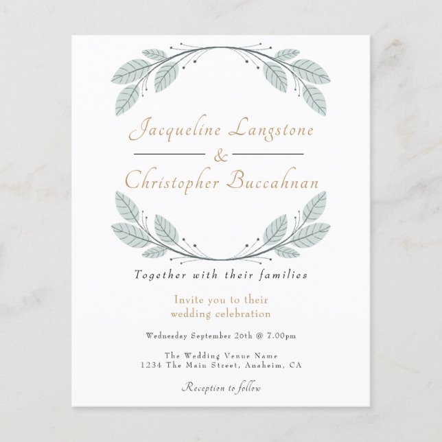 Prospectus 11,4 Cm X 14,2 Cm Budget Rustique Eucalyptus Invitations de mariage (Devant)