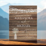 Prospectus 11,4 Cm X 14,2 Cm Budget Rustique Farmhouse Lumières Faire-part de m<br><div class="desc">Budget Rustic Farmhouse String Lights et Jar of Baby's Breath Wedding Invitations on Wood arrière - plan - comprend une belle et élégante typographie de script avec la ferme Country Farm House Sparkle moderne pour la célébration spéciale de mariage.</div>