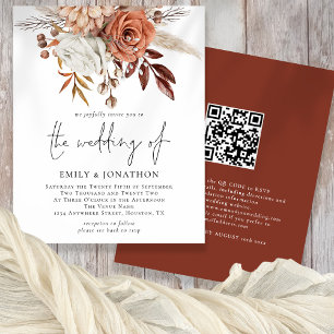 Prospectus 11,4 Cm X 14,2 Cm Budget Rustique Terracotta Florals QR Code Mariage