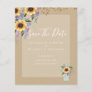 Prospectus 11,4 Cm X 14,2 Cm BUDGET SAVE THE DATES Tournesols rustiques violets