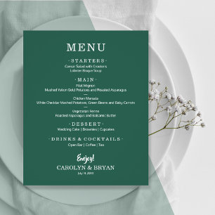 Prospectus 11,4 Cm X 14,2 Cm Budget Simple Elegant Emerald Green Wedding Menu
