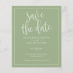 Prospectus 11,4 Cm X 14,2 Cm Budget simple élégant Enregistrer la date Sage ver