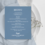 Prospectus 11,4 Cm X 14,2 Cm Budget Simple Elegant Mariage bleu ardoise Menu<br><div class="desc">Papier de qualité abordable de 80 livres de poids, ces petites cartes de menu en ardoise bleu dîner offrent vos choix alimentaires en lettres blanches chic. Parfait pour une réception de mariage moderne, un dîner de répétition mariage, une fête d'anniversaire ou tout événement spécial avec un dîner assis. *Mesure 4,...</div>