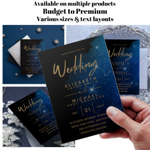 Prospectus 11,4 Cm X 14,2 Cm BUDGET Starry Night Marine Gold Wedding Invite Fly