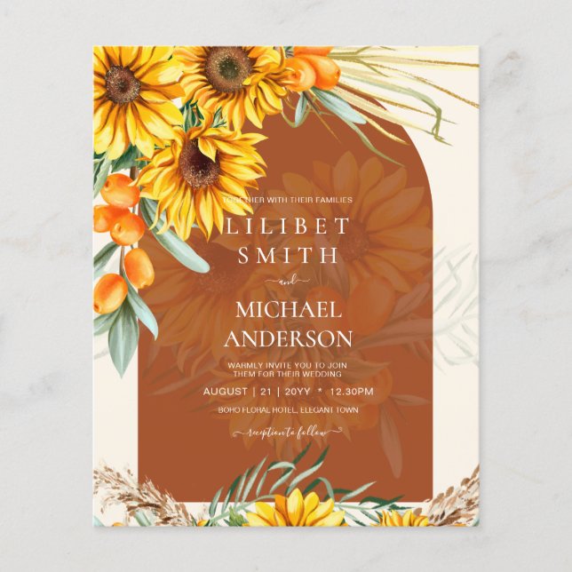 Prospectus 11,4 Cm X 14,2 Cm BUDGET Sunflowers Pampas Grass Terracotta Mariage (Devant)