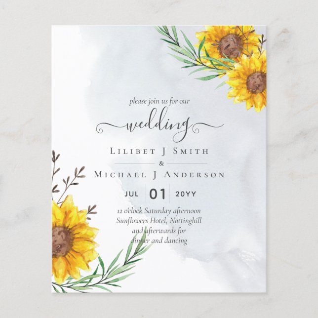 Prospectus 11,4 Cm X 14,2 Cm Budget Sunflowers Rustic Woodland Garden Mariage (Devant)